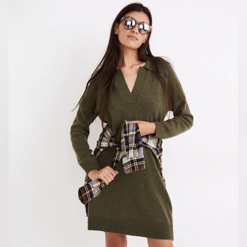 Madewell Deep Green V-Neck Sweater